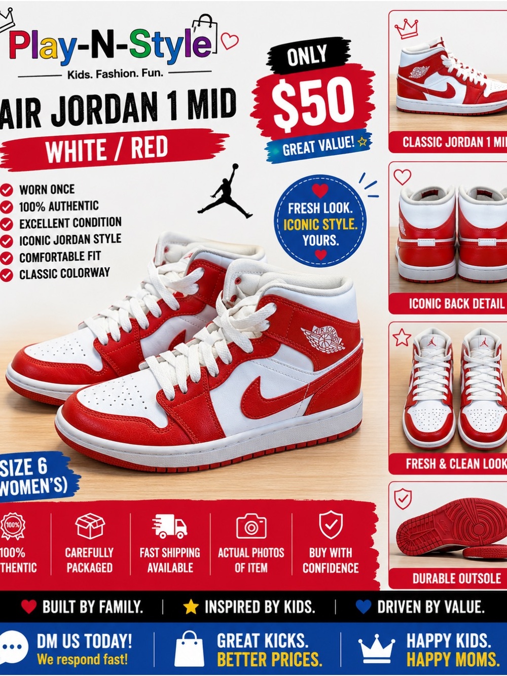 Nike Red and White High-Top Sneakers